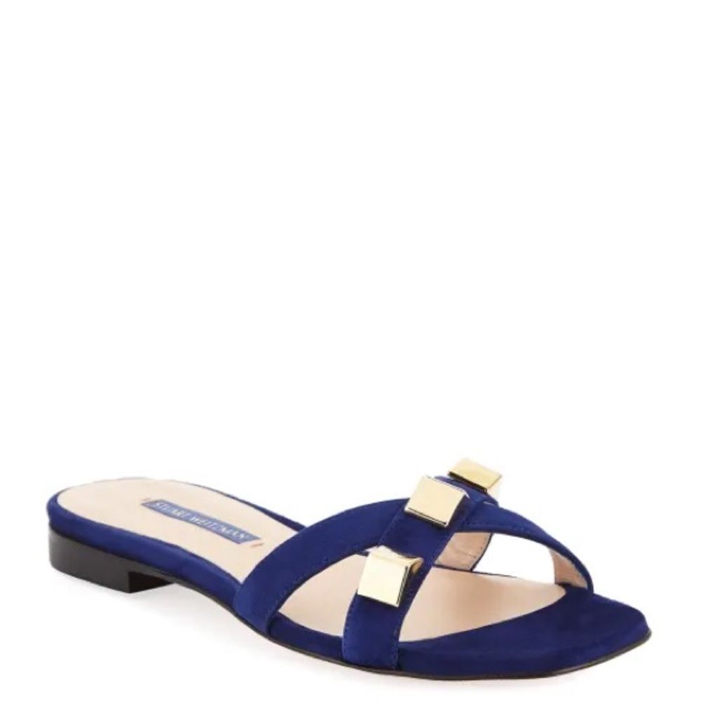 Stuart Weitzman Slide Rose Studded Flat Sandal